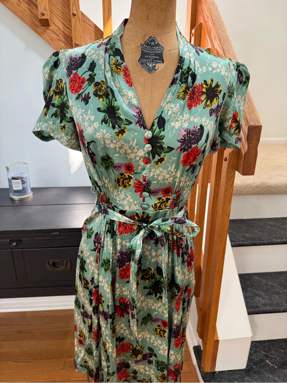 Betsey Johnson Mint Green Floral Button-Front Midi Dress - Picture 6 of 6